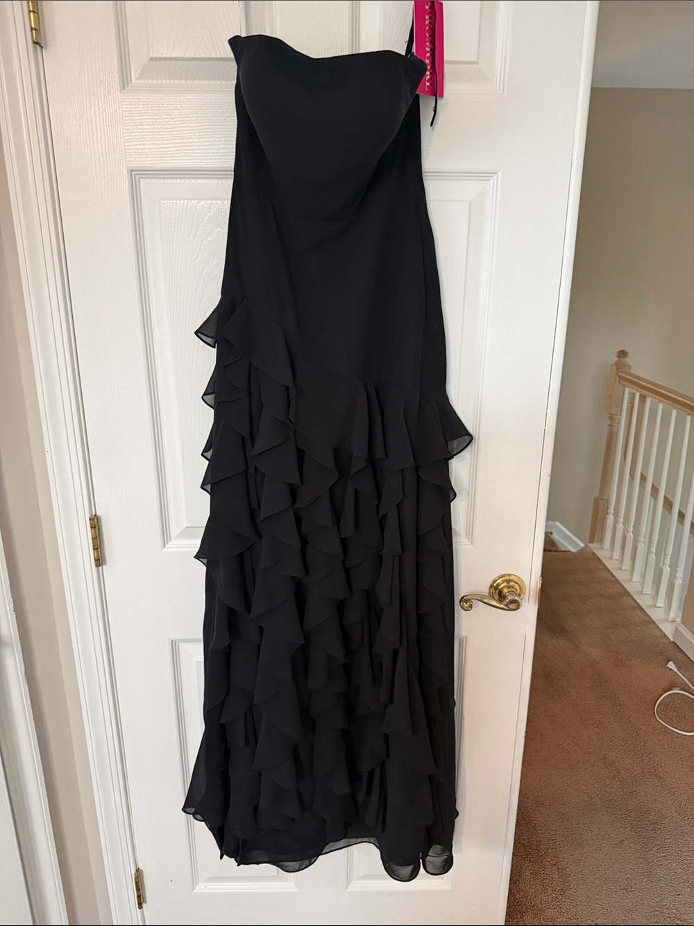 PromGirl Strapless Black Ruffle Maxi Gown